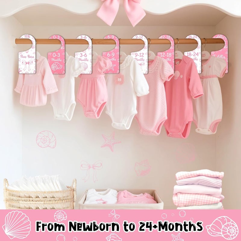 CORNER LACE Baby Closet Dividers 8PCS, Pink Shell & Bows Themed Wooden Double-Sided Clothes Size Hanger/Organizer from Newborn to Toddler for Nursery Decor Baby Shower Birthday Party Gift - Image 4